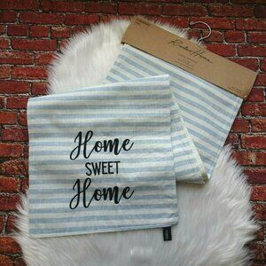 New Rodeo Home Long Table Runner Home Sweet Home Blue Striped Shabby Chic 16x90